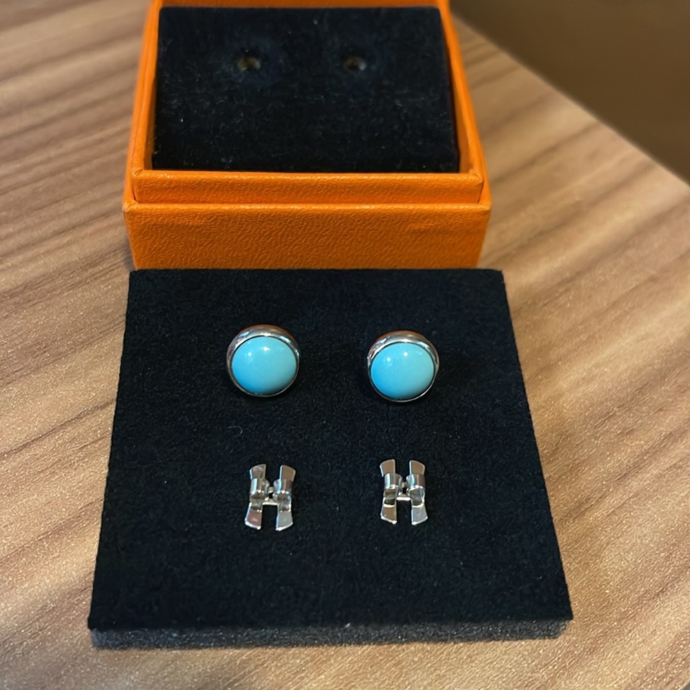 Hermes Turquoise Enamel Eclipse Studd Earrings - image 5